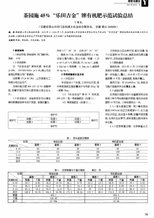 茶园施45%“乐田吉金”牌有机肥示范试验总结