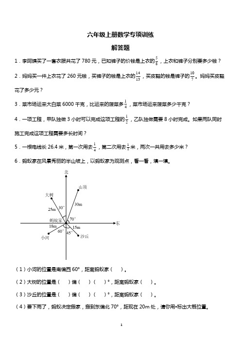 六年级上册数学专项训练——解答题