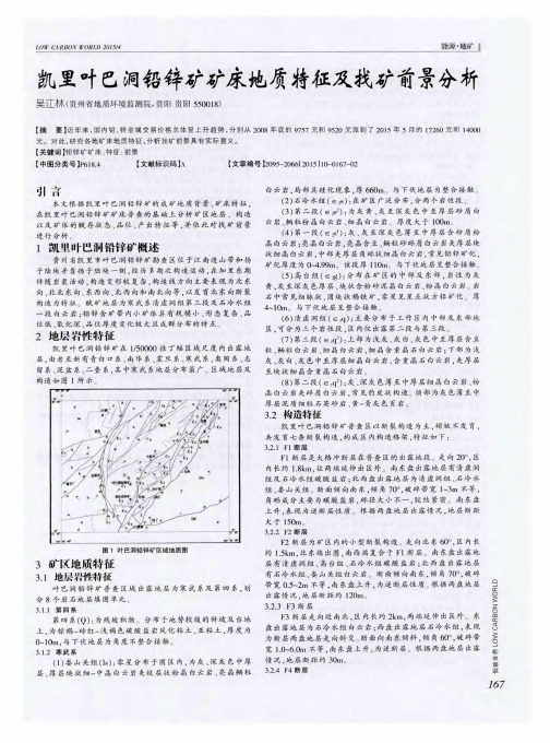 凯里叶巴洞铅锌矿矿床地质特征及找矿前景分析