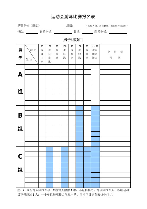 运动会游泳比赛报名表(完整版)