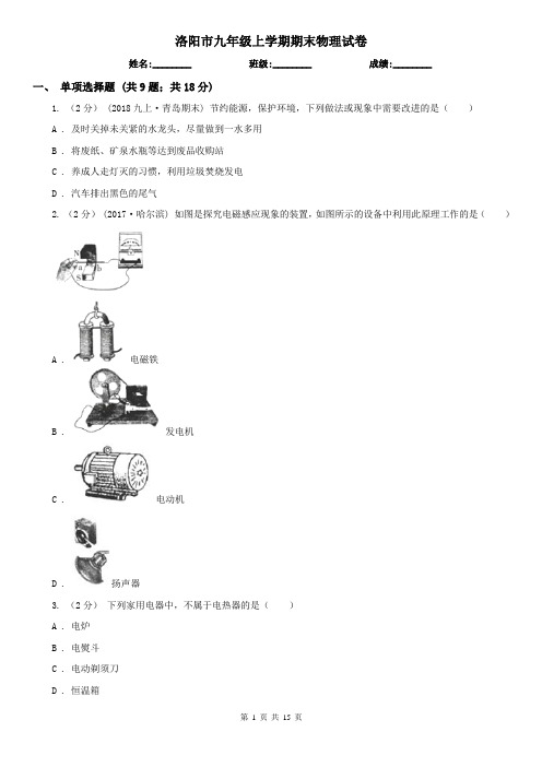 洛阳市九年级上学期期末物理试卷