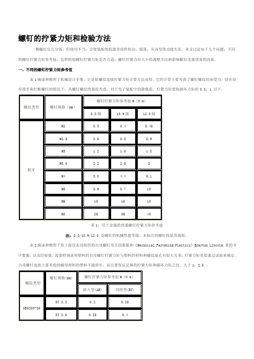 螺丝拧紧力矩和试验方法