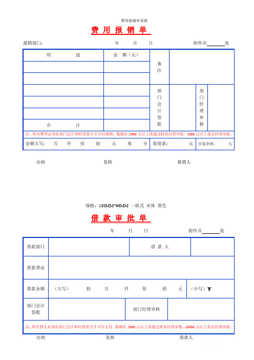 费用报销单表格