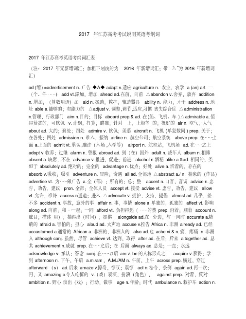 2017年江苏高考考试说明英语考纲词