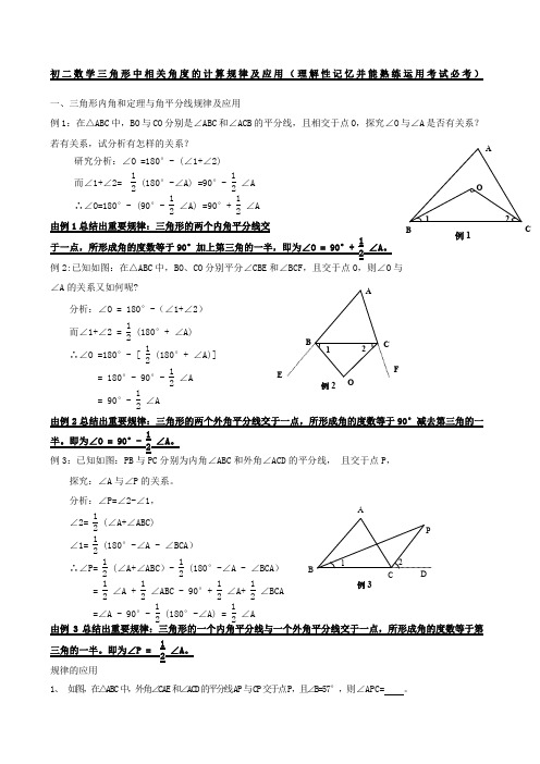 初二数学三角形中相关角度的计算规律及应用专题重要