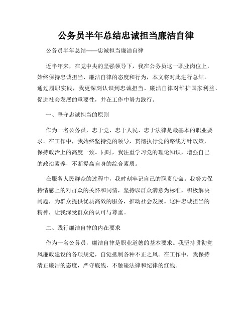 公务员半年总结忠诚担当廉洁自律