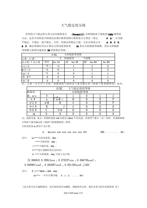 大气稳定度分级