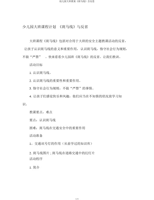 幼儿园大班教案《斑马线》含反思