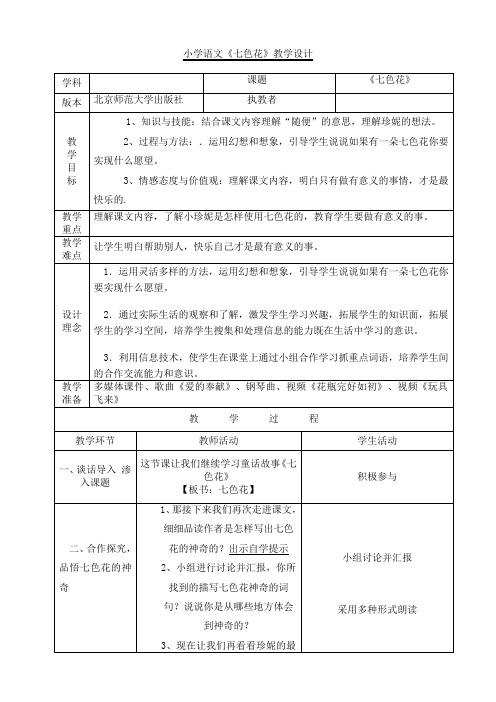 北师大版小学语文三年级上册《7 幻想和想象 ②七色花》优质课教学设计_24