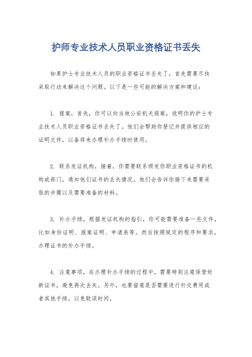 护师专业技术人员职业资格证书丢失