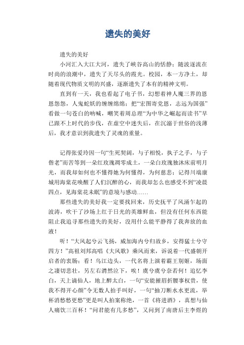 高中生优秀作文精选:遗失的美好