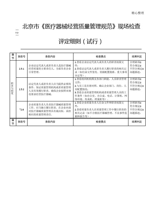 北京市《医疗器械经营质量管理规范》现场检查评定细则(试行)