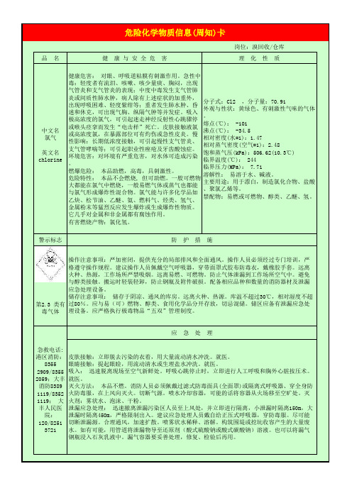 氯气危险化学品周知卡