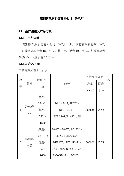 鞍钢一冷轧厂机组简介