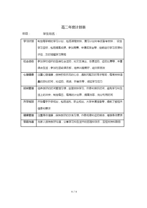 高二年度计划表