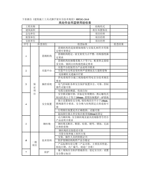 高处作业吊篮使用验收表