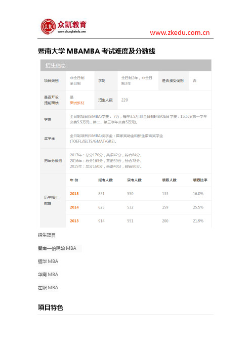 暨南大学MBAMBA考试难度及分数线