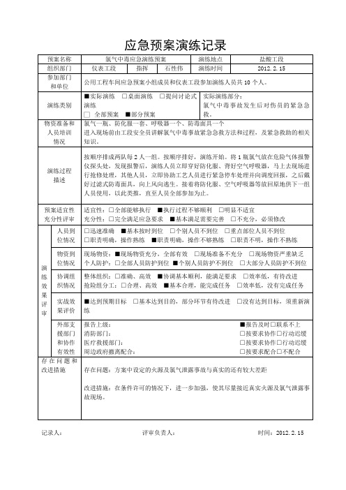 应急预案演练记录表