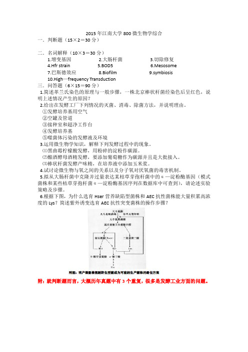 2015年江南大学研究生考试800微生物学综合真题