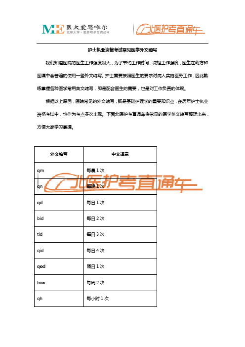 护士执业资格考试常见医学外文缩写