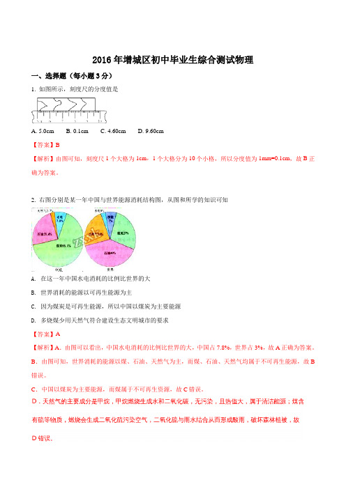 广东省广州市增城区2016年初中毕业生综合测试物理试题(解析版)