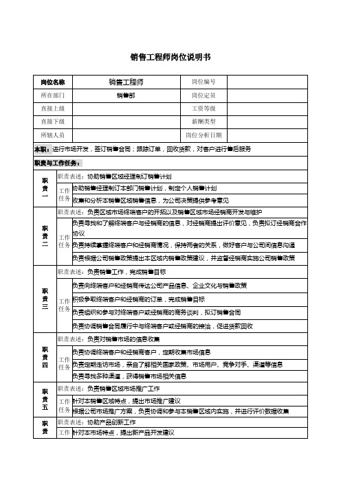 销售工程师职务说明书