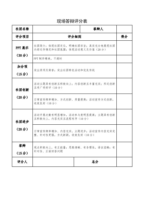 现场答辩评分表【模板】