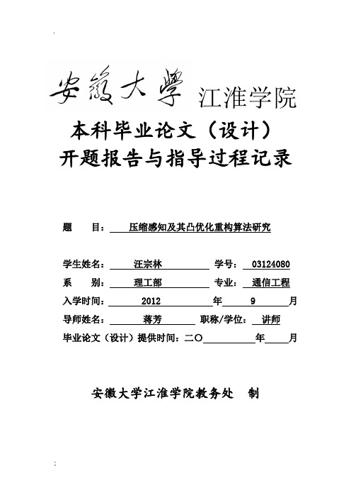 压缩感知及其凸优化重构算法研究开题报告