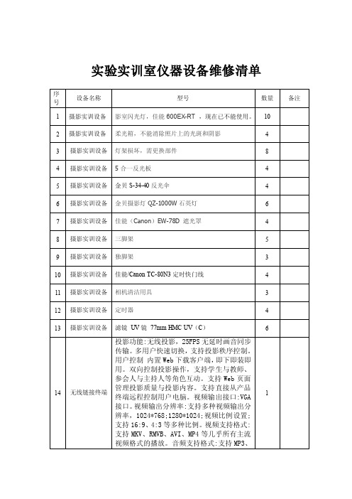 实验实训室仪器设备维修清单