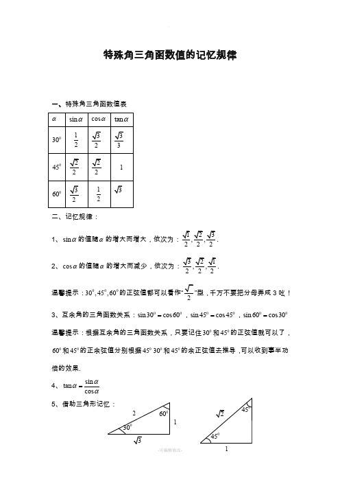 特殊角三角函数值的记忆规律