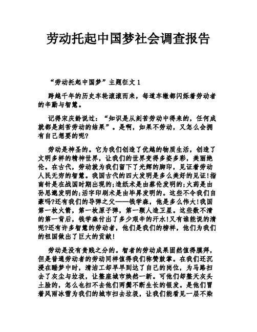 劳动托起中国梦社会调查报告