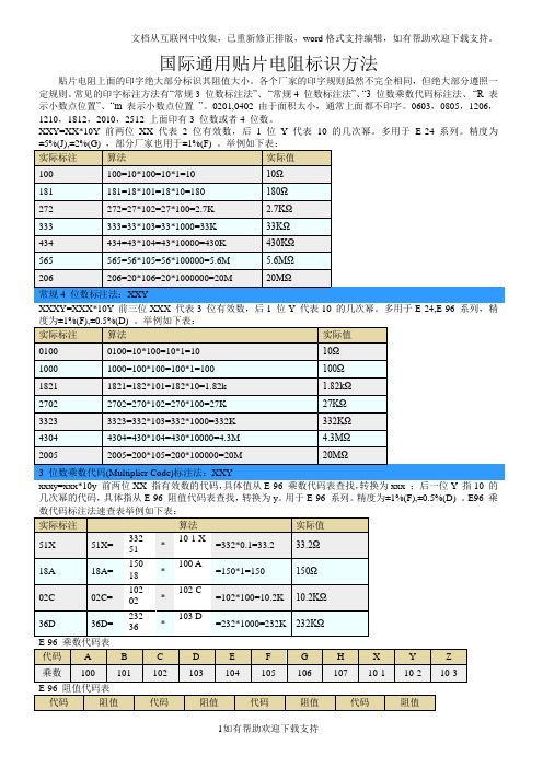 国际贴片电阻标识方法1