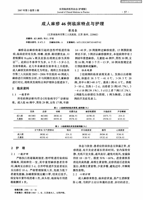 成人麻疹46例临床特点与护理