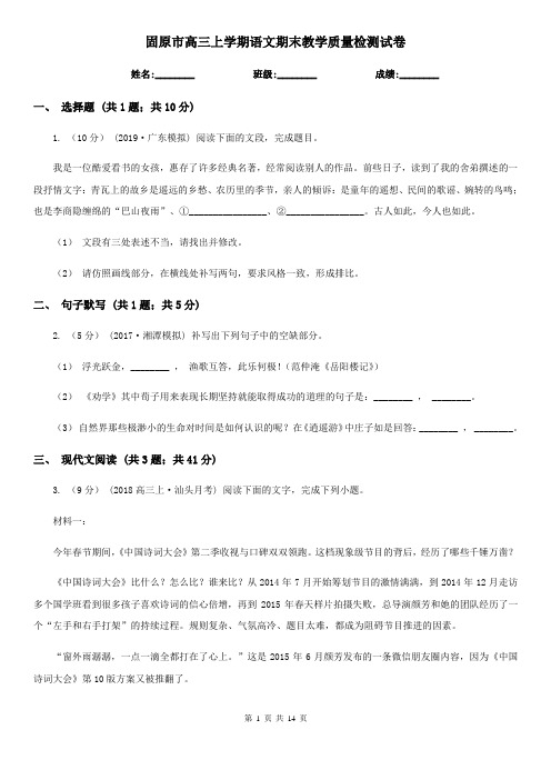 固原市高三上学期语文期末教学质量检测试卷