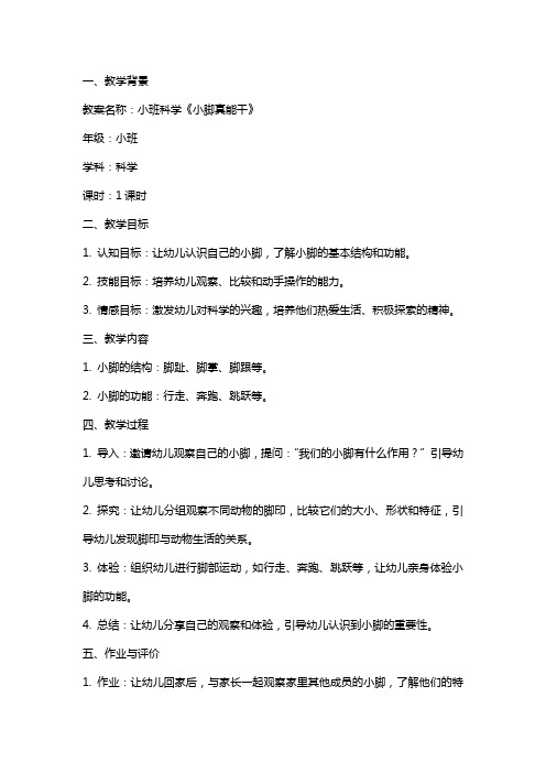 小班科学小脚真能干教案反思