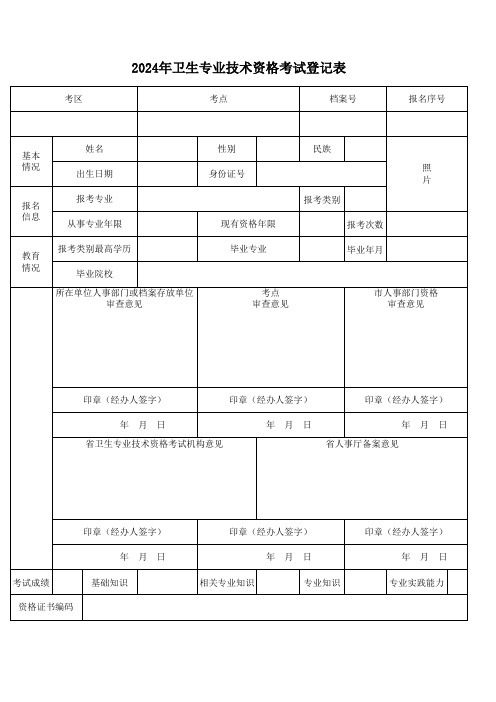 2024年卫生资格考试登记表