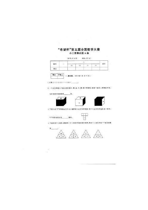 第五届(新)希望杯全国数学大赛三年级试卷A卷及答案