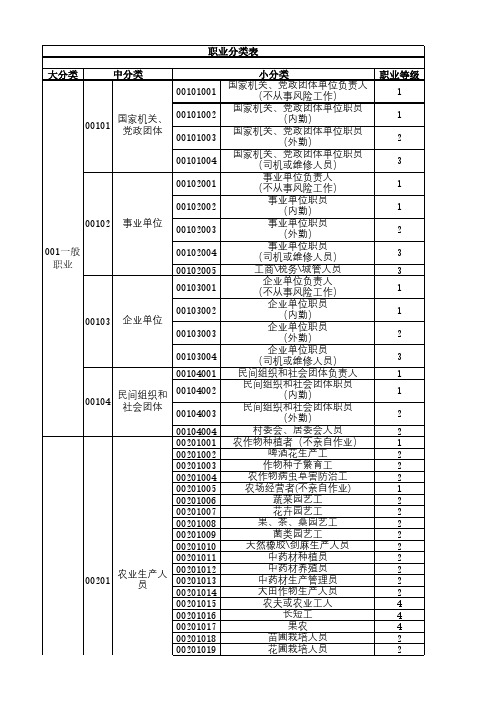 职业分类表