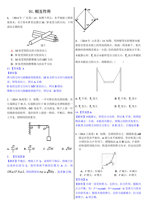 01.相互作用(2014年高考物理真题分类汇编)