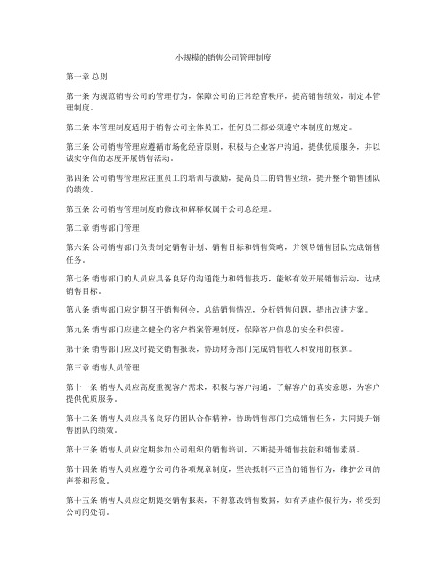 小规模的销售公司管理制度