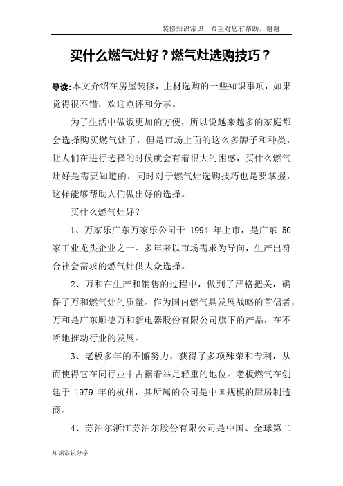 买什么燃气灶好？燃气灶选购技巧？