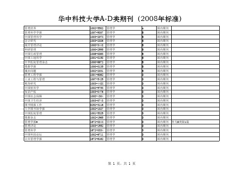 华中科技大学期刊分类目录AD类