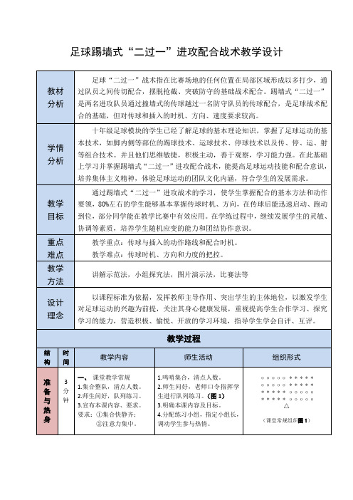 足球踢墙式二过一课时教学设计