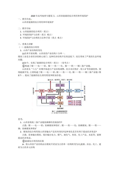 2020年高考地理专题复习:山西省能源的综合利用和环境保护
