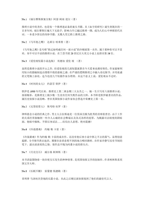 推理迷们不可不读的50部经典推理小说