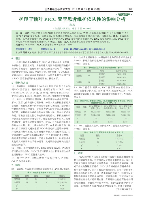 护理干预对PICC置管患者维护依从性的影响分析