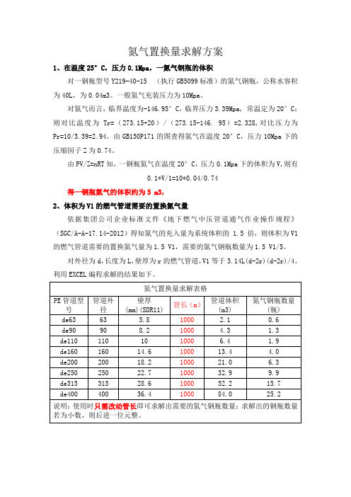 燃气管道置换(氮气用量)求解求解方案