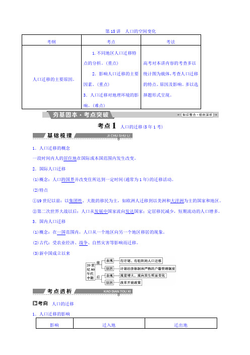 2019届高考地理大一轮复习：第六章_人口的变化_第15讲_人口的空间变化_含答案