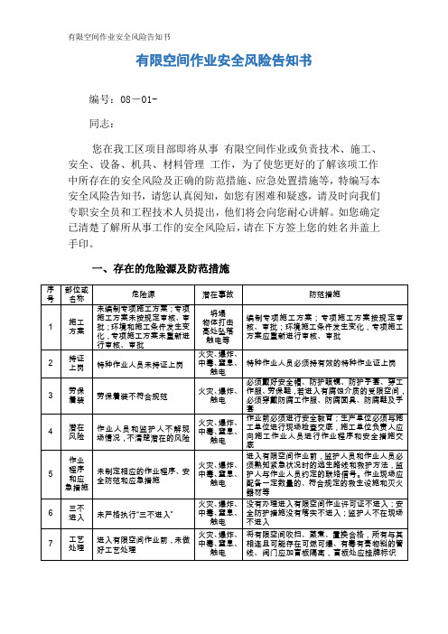 有限空间作业安全风险告知书