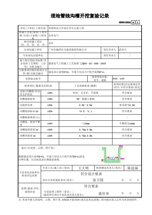 2 埋地管线沟槽开挖复验记录 GD3010221